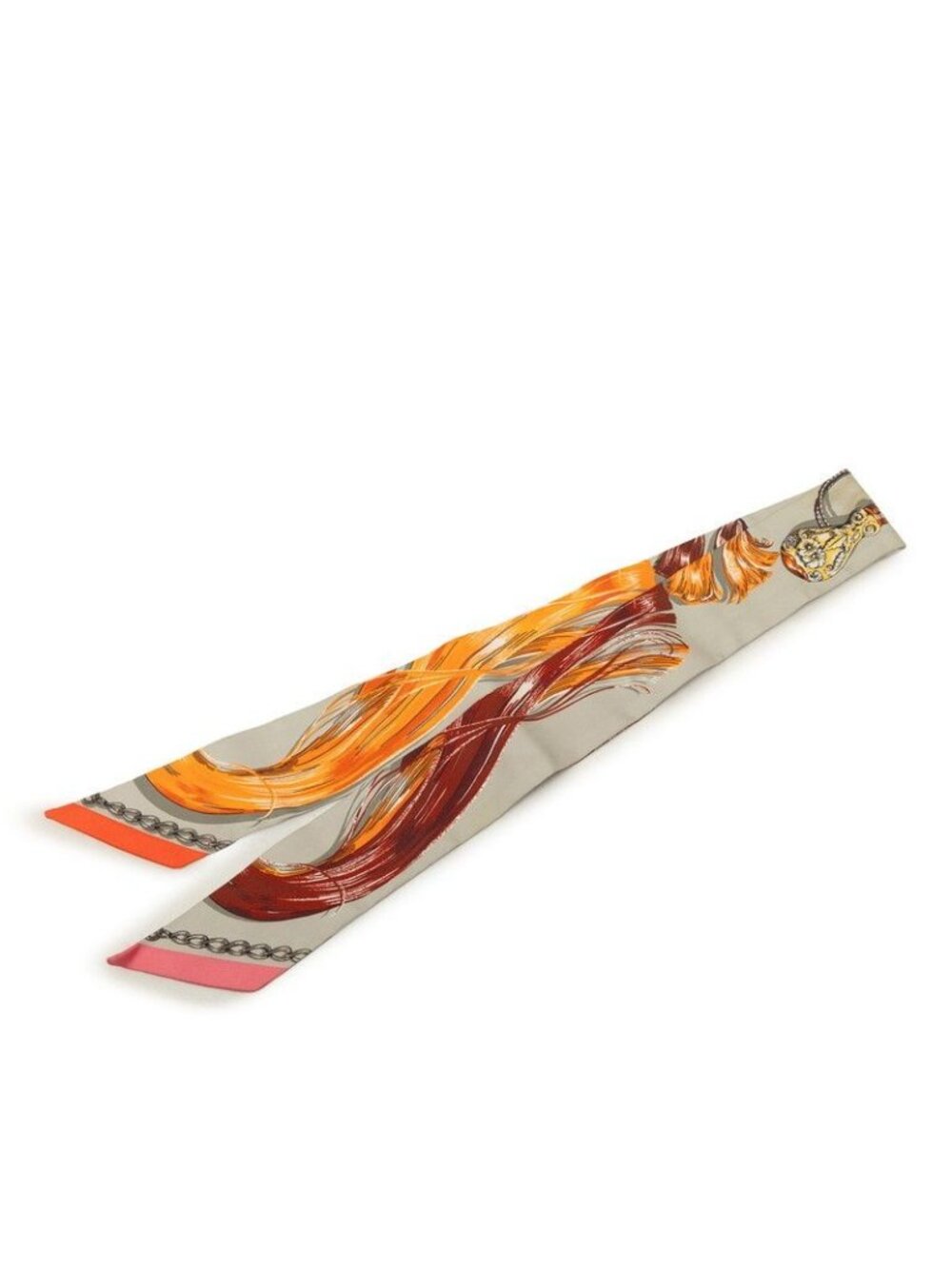 Hermes Twilly Cavalry Cavalcades Scarf Orange Beige Multicolor Silk